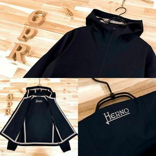 HERNO - 【ヘルノ】ハイパーストレッチ ジップアップ フーディー ジャケット 黒×ベージュ