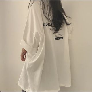 カジュアル　XXL　ホワイト　韓国　オーバーサイズ　ストリート　白　Tシャツ(Tシャツ(半袖/袖なし))