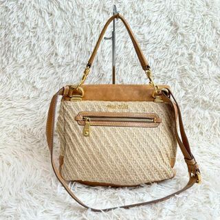 希少 miumiu 2wayショルダーバッグ 麻×レザー 編み込み キャメル