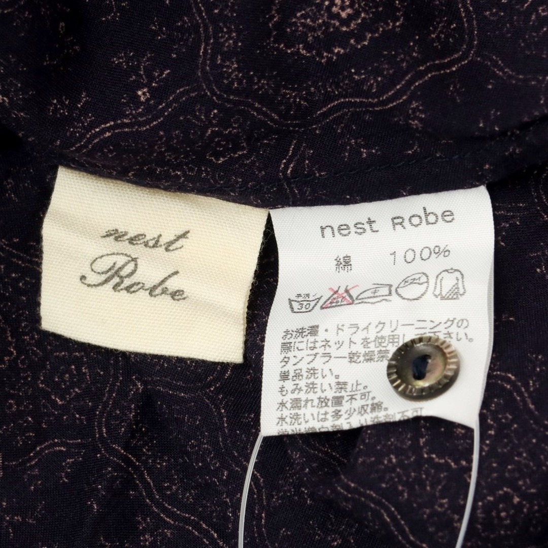 nest Robe(ネストローブ)の【中古】ネストローブ nest Robe コットン 総柄 長袖 ワンピース ネイビーxベージュ【サイズ表記なし（F）】【レディース】 レディースのワンピース(ひざ丈ワンピース)の商品写真