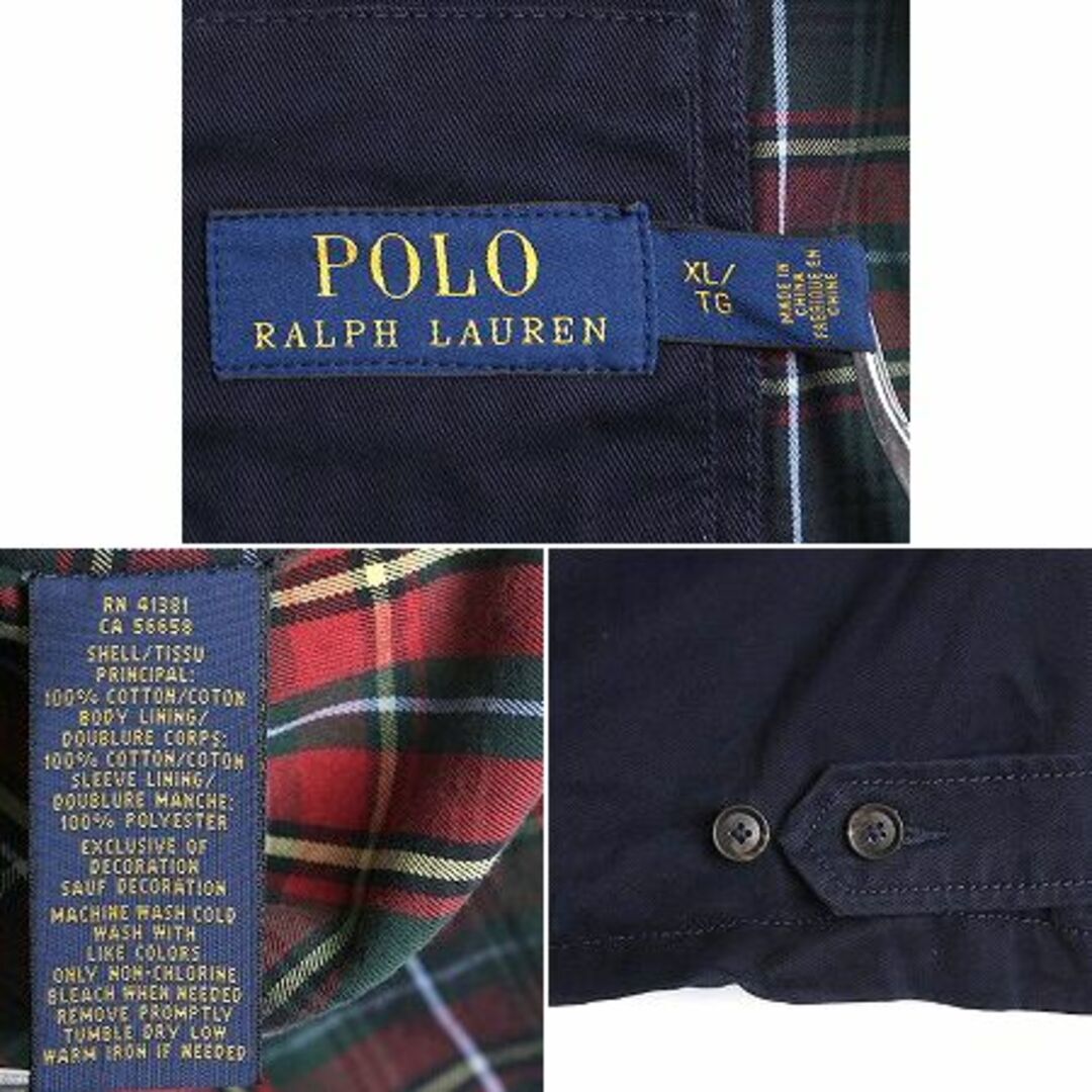 Ralph Lauren(ラルフローレン)のポロ ラルフローレン コットン スイングトップ ジャケット メンズ XL 古着 ブルゾン ジップアップ チェック ライナー付き 大きいサイズ 紺 メンズのジャケット/アウター(ブルゾン)の商品写真