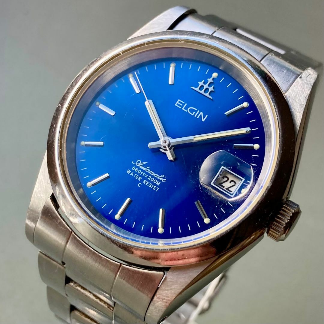 ELGIN(エルジン)の【動作品】エルジン ELGIN メンズ 腕時計 自動巻き 男性 ブルー アメリカ メンズの時計(腕時計(アナログ))の商品写真