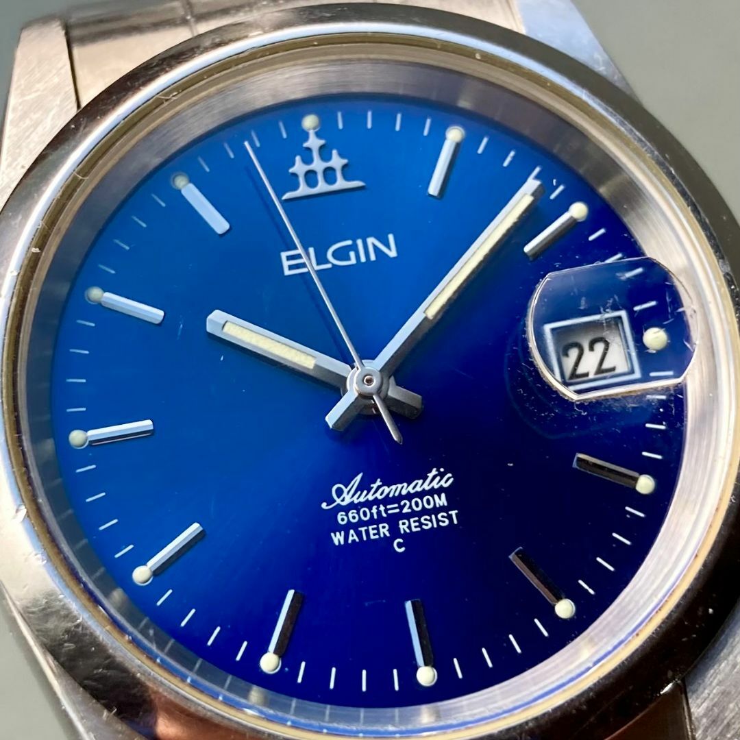 ELGIN(エルジン)の【動作品】エルジン ELGIN メンズ 腕時計 自動巻き 男性 ブルー アメリカ メンズの時計(腕時計(アナログ))の商品写真