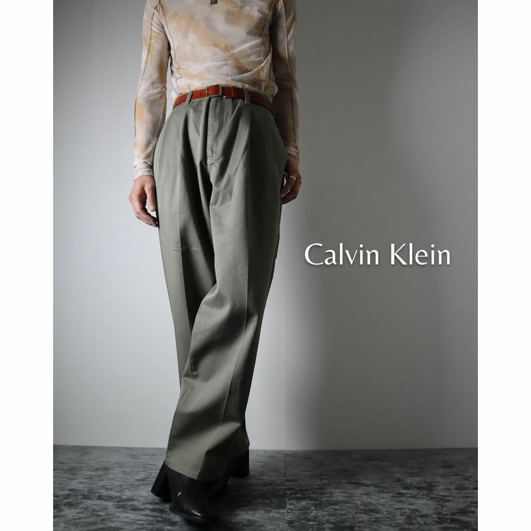 Calvin Klein(カルバンクライン)のCalvin Klein 2タック ワイド チノパン コットンパンツ カーキ メンズのパンツ(チノパン)の商品写真