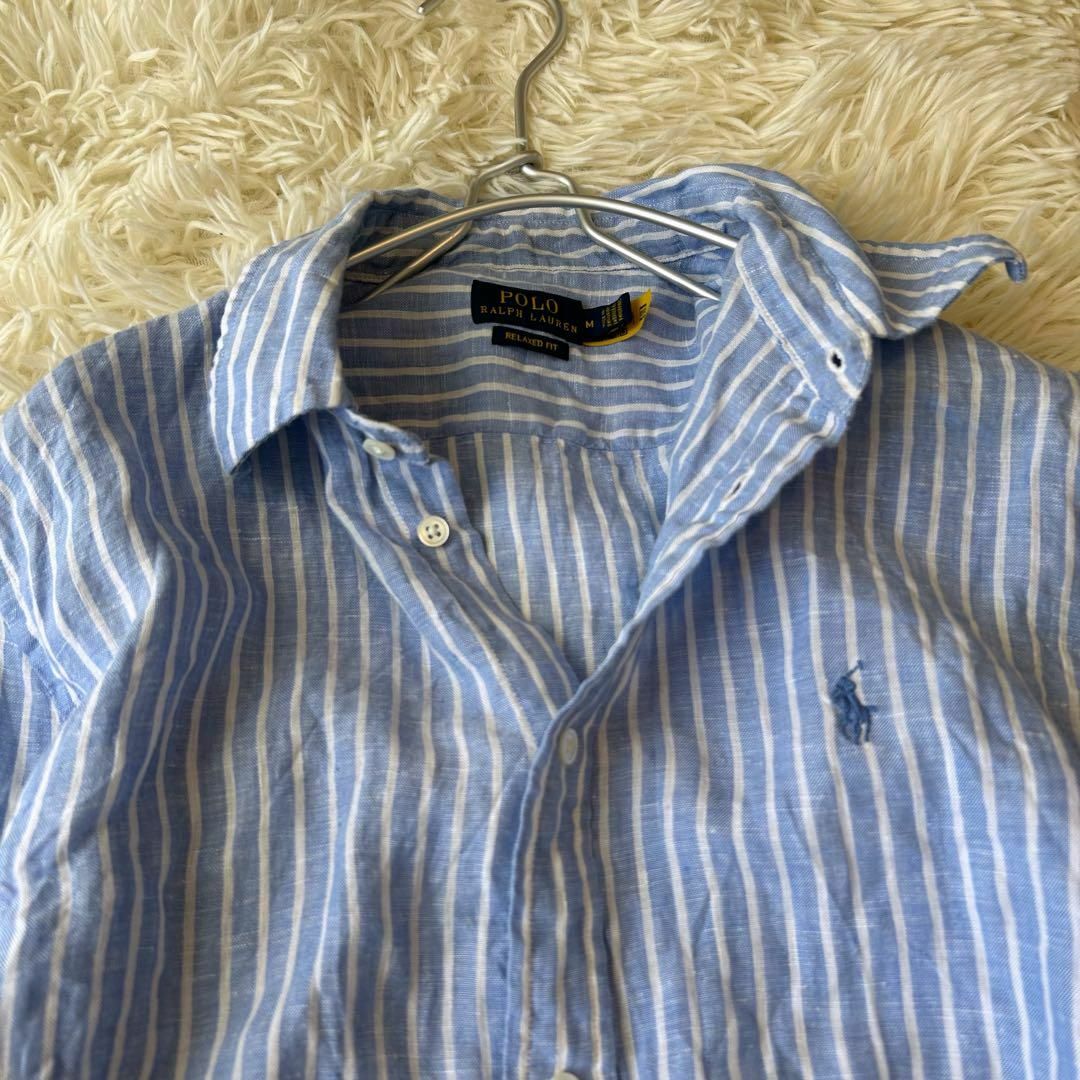 POLO RALPH LAUREN(ポロラルフローレン)の現行タグ ポロラルフローレン リネン100% ストライプシャツ M レディースのトップス(シャツ/ブラウス(長袖/七分))の商品写真