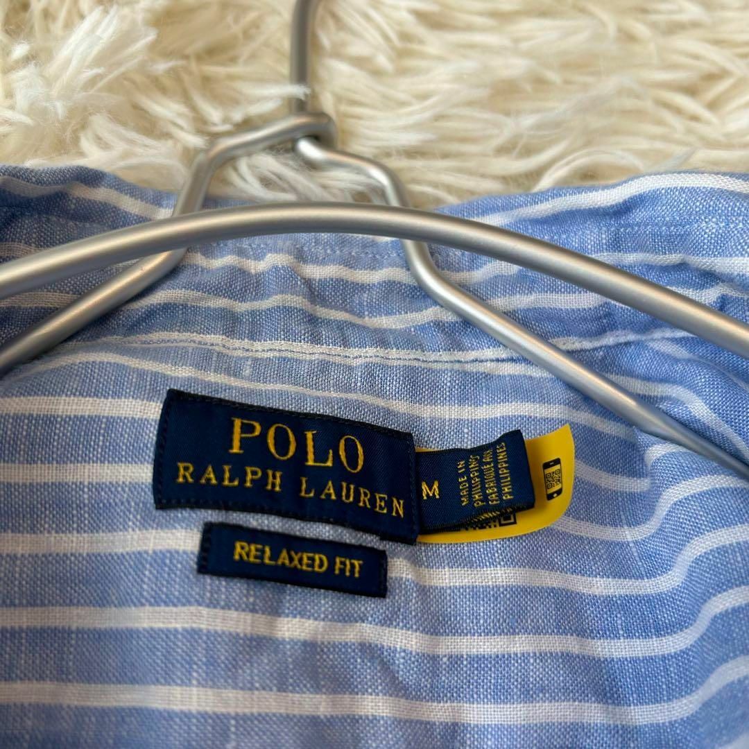 POLO RALPH LAUREN(ポロラルフローレン)の現行タグ ポロラルフローレン リネン100% ストライプシャツ M レディースのトップス(シャツ/ブラウス(長袖/七分))の商品写真