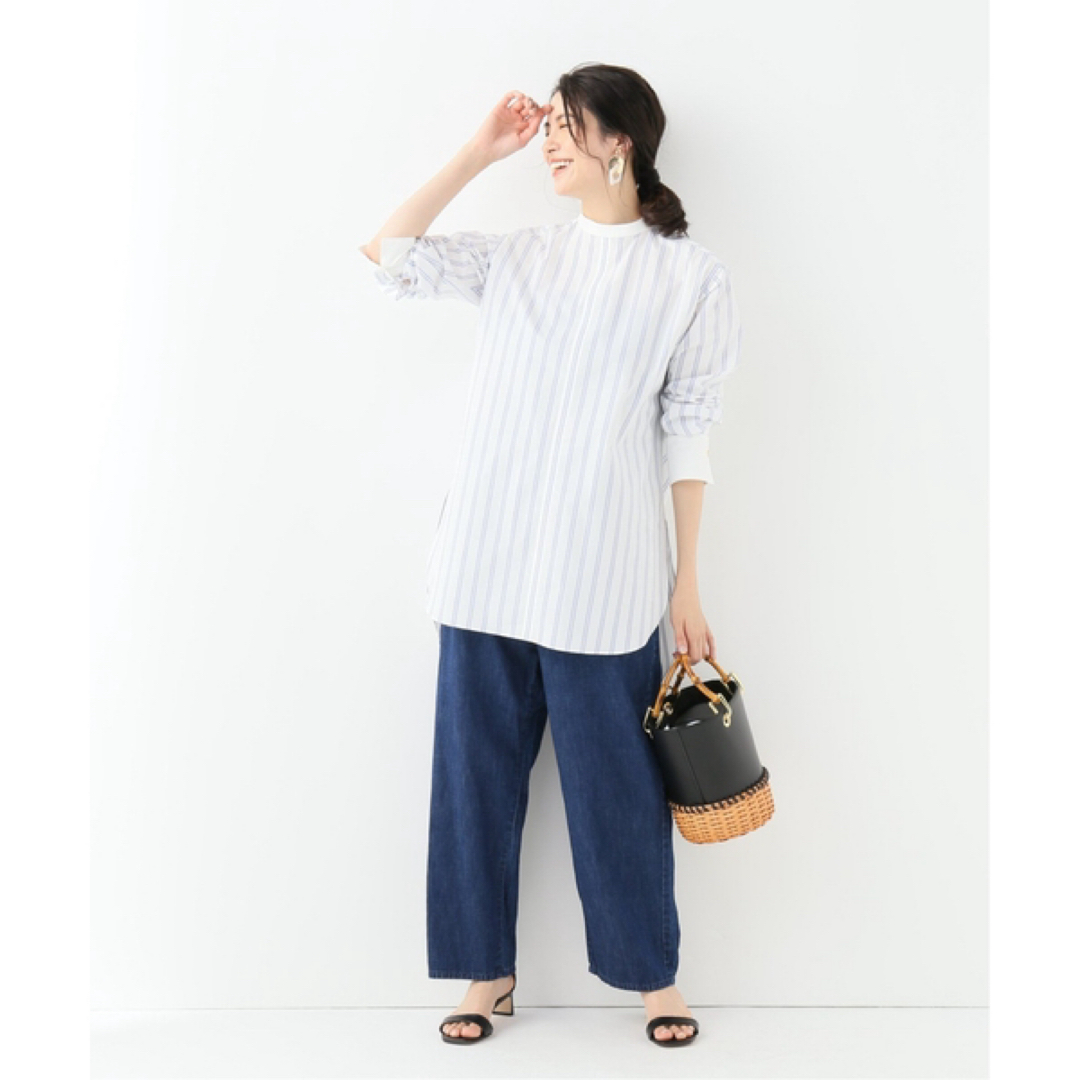 IENA(イエナ)の【美品】IENA  ストライプ　バンドカラーシャツ　春夏 レディースのトップス(シャツ/ブラウス(長袖/七分))の商品写真