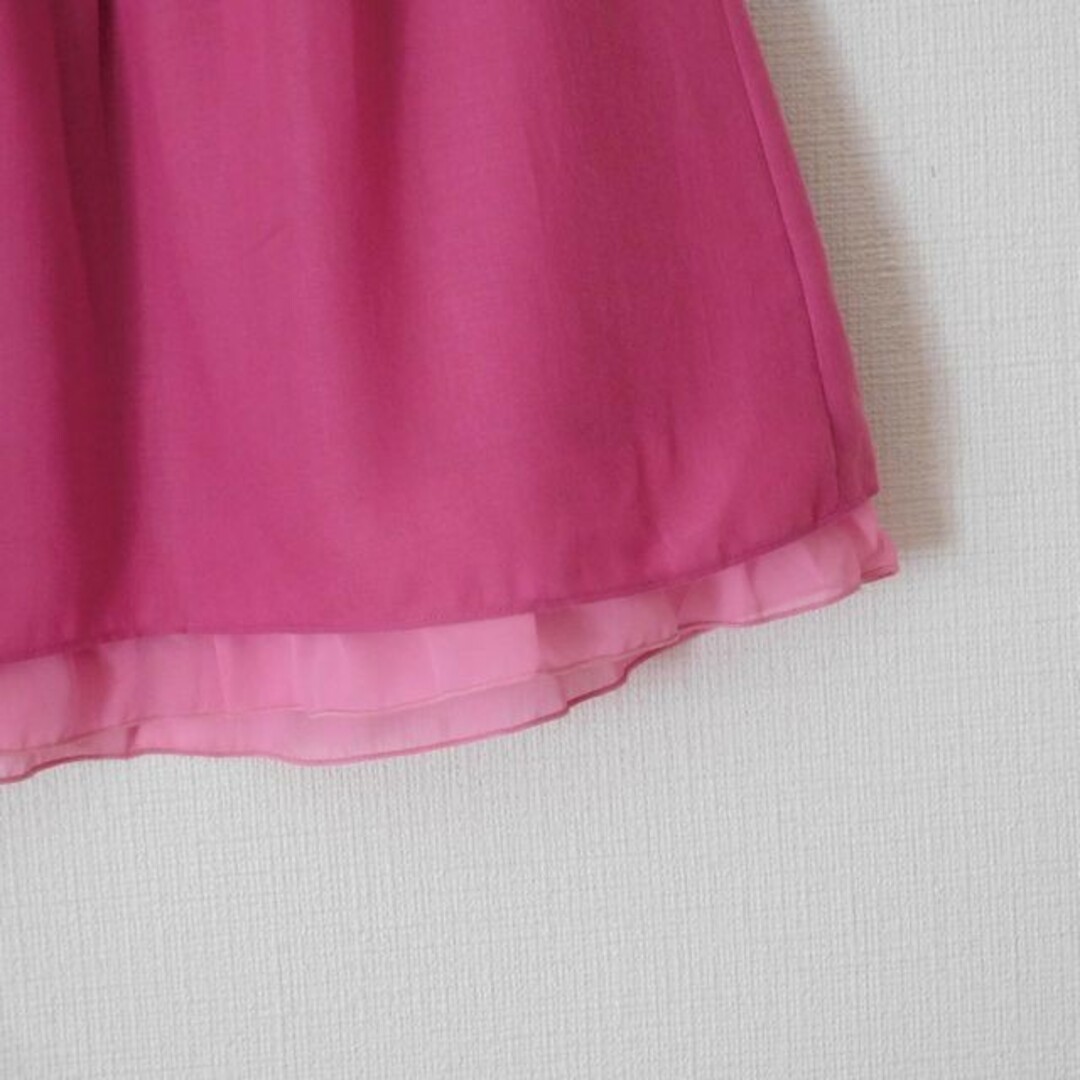 W58・新品 裾シフォン ベルト付き ガーリー ミニスカート ピンク　春・夏 レディースのスカート(ミニスカート)の商品写真