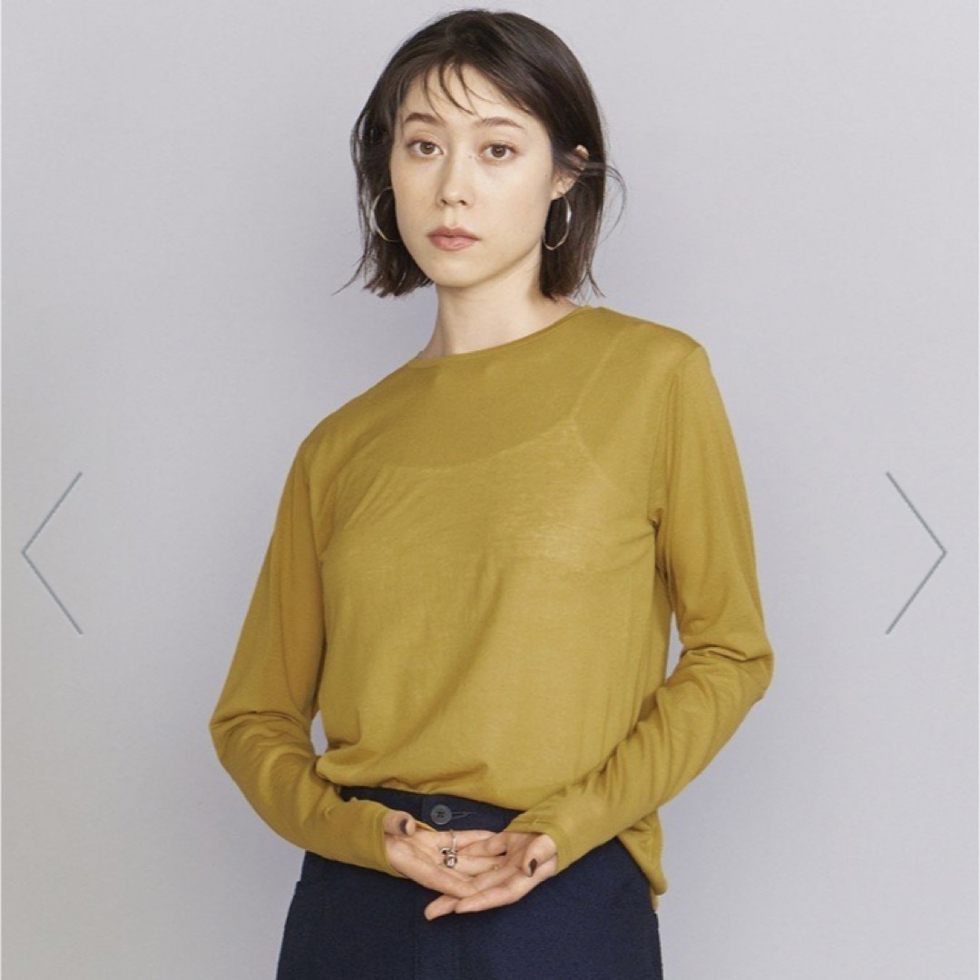 BEAUTY&YOUTH UNITED ARROWS(ビューティアンドユースユナイテッドアローズ)のBY コットンナイロン天竺 シアー クルーネック Tシャツ -ウォッシャブル- レディースのトップス(Tシャツ(長袖/七分))の商品写真