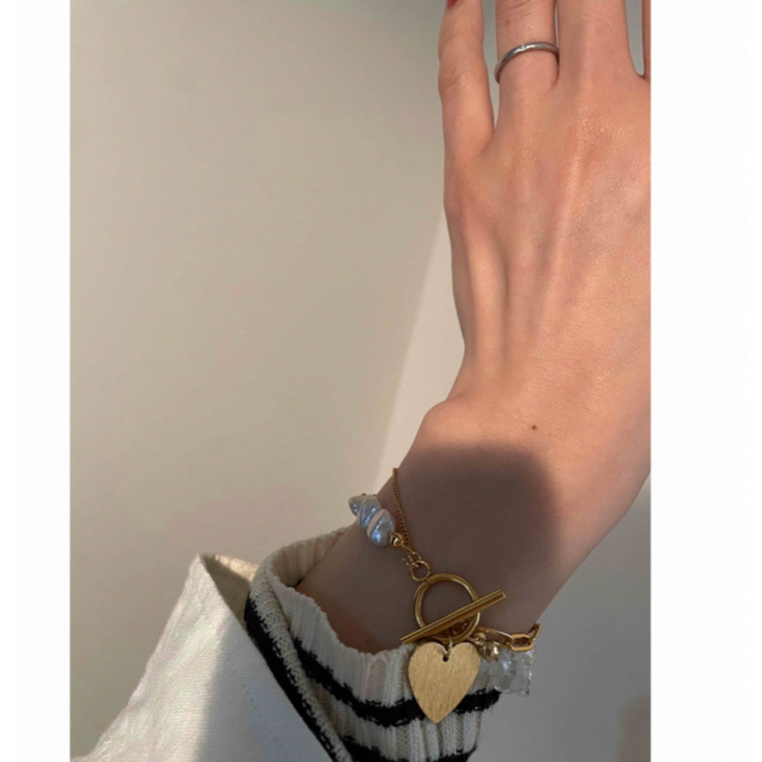 2連bracelet   14kgp gold  clear×pearl ハンドメイドのアクセサリー(ブレスレット/バングル)の商品写真