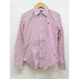 ラルフローレン(Ralph Lauren)の【春物 新入荷】‡RALPH LAUREN/ラルフ ローレン‡スリムフィットストライプシャツ/長袖 レッド×ホワイト/赤×白 レディース 2 【中古】春夏 913042(シャツ/ブラウス(半袖/袖なし))