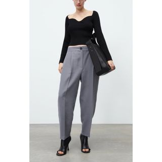 ZARA - M ZARAザラ ハイウエストテーパードパンツ スラックス ブルーグレー