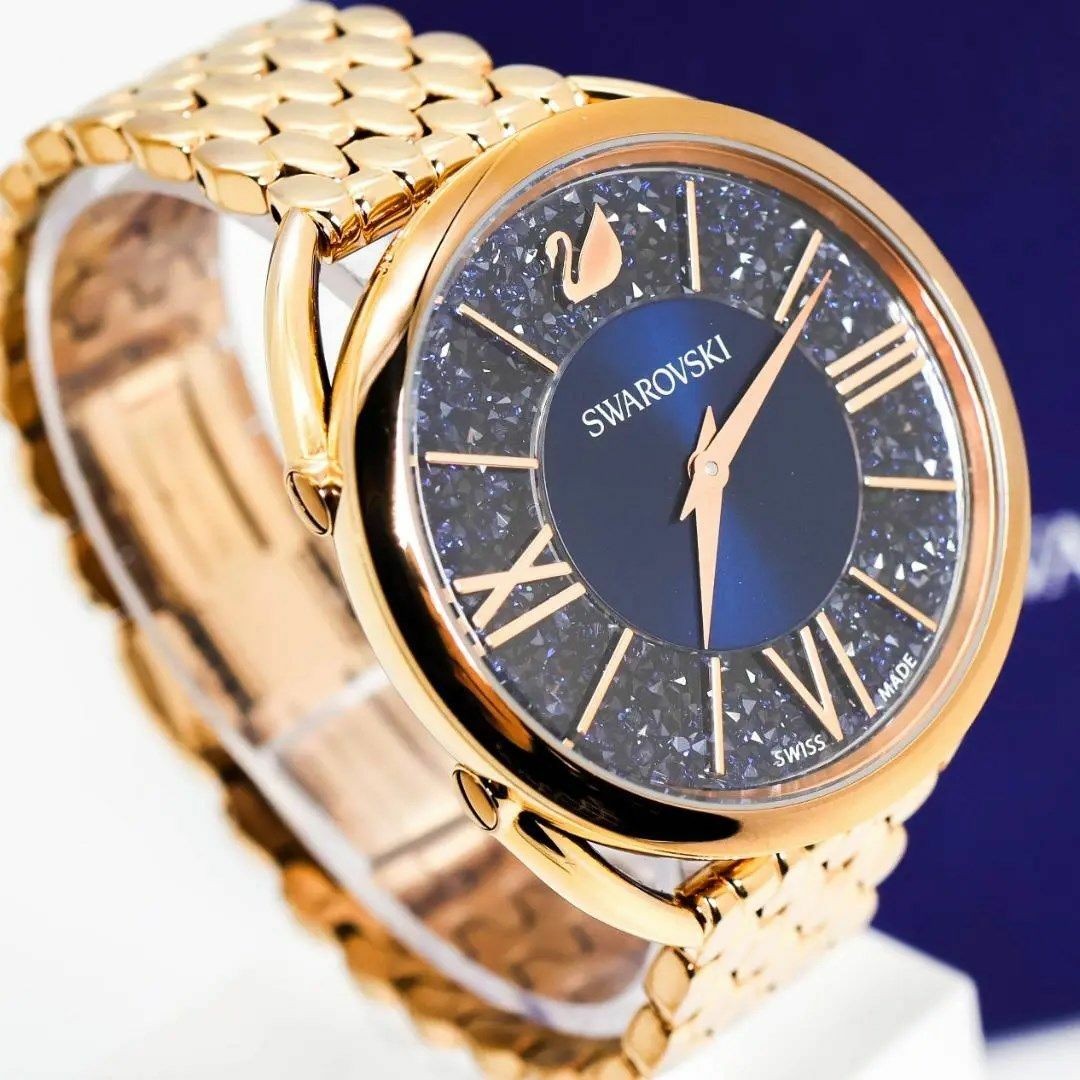 SWAROVSKI(スワロフスキー)の《美品》SWAROVSKI 腕時計 ブルー レディース ローズゴールド m レディースのファッション小物(腕時計)の商品写真
