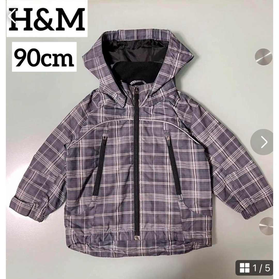 H&M(エイチアンドエム)の【H&M】マウンテンパーカー 90cm グレー系チェック キッズ/ベビー/マタニティのキッズ服男の子用(90cm~)(ジャケット/上着)の商品写真