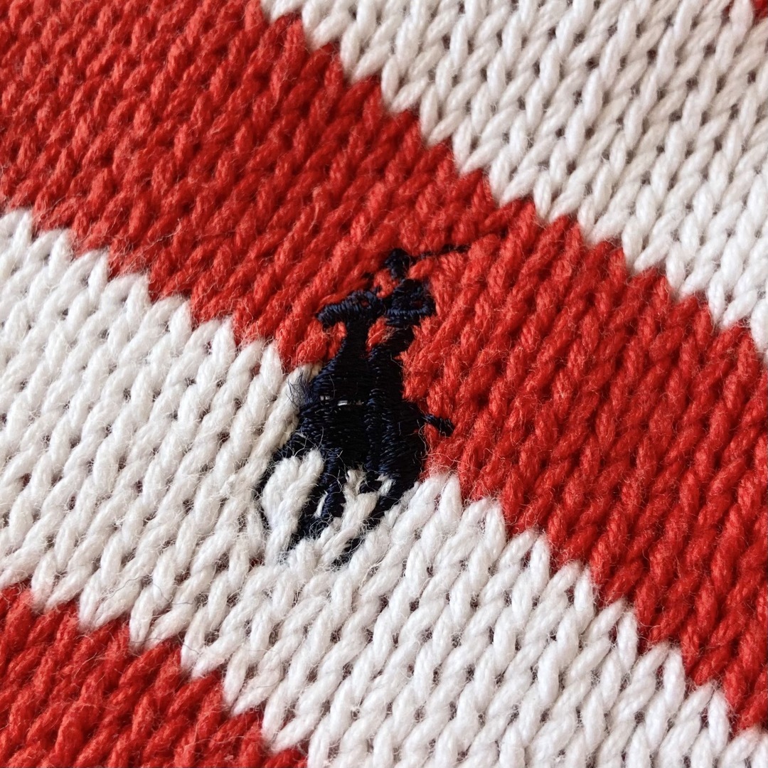 Ralph Lauren(ラルフローレン)のビンテージ ラルフローレン ロゴ刺繍 ボーダー コットン ニット 赤 白 レディースのトップス(ニット/セーター)の商品写真