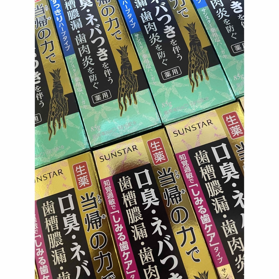 サンスター 薬用塩ハミガキ 生薬　当帰の力 10本 黄色　緑 コスメ/美容のオーラルケア(歯磨き粉)の商品写真