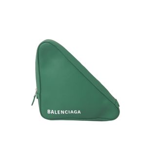 バレンシアガ(Balenciaga)のBALENCIAGA バレンシアガ トライアングル レザー クラッチバッグ グリーン 476976 ロゴ 鞄 手持ち ポーチ 美品 中古 61626(クラッチバッグ)