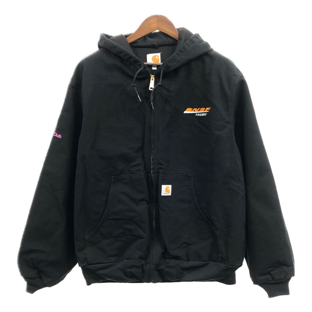 carhartt(カーハート)の90年代 USA製 Carhartt カーハート アクティブパーカージャケット 企業ロゴ パーカー ブラック (メンズ XL) 中古 古着 Q1834 メンズのトップス(パーカー)の商品写真