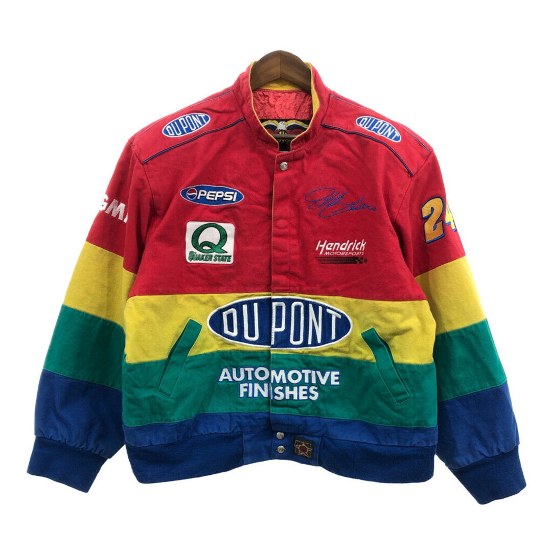 90年代 USA製 Jeff Hamilton ジェフ ハミルトン NASCAR DUPONT レーシングジャケット マルチカラー (メンズ XL) 中古 古着 Q1826 メンズのジャケット/アウター(その他)の商品写真