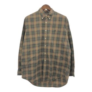 RALPH LAUREN ラルフローレン CLASSIC FIT ボタンダウン 長袖シャツ ワンポイントロゴ チェック グリーン (メンズ L) 中古 古着 Q1886(シャツ)