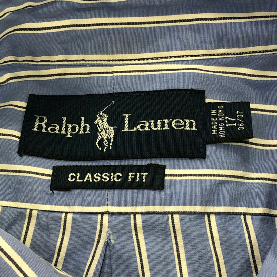 RALPH LAUREN ラルフローレン CLASSIC FIT ボタンダウンシャツ 大きいサイズ ワンポイントロゴ ストライプ  (メンズ 17) 中古 古着 Q1890 メンズのトップス(ポロシャツ)の商品写真