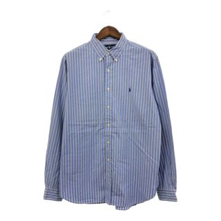 RALPH LAUREN ラルフローレン CLASSIC FIT ボタンダウンシャツ 大きいサイズ ワンポイントロゴ ストライプ  (メンズ 17) 中古 古着 Q1890(ポロシャツ)