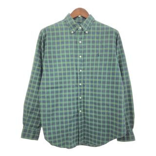 RALPH LAUREN ラルフローレン CLASSIC FIT ボタンダウン 長袖シャツ ワンポイントロゴ チェック グリーン (メンズ L) 中古 古着 Q1906(シャツ)