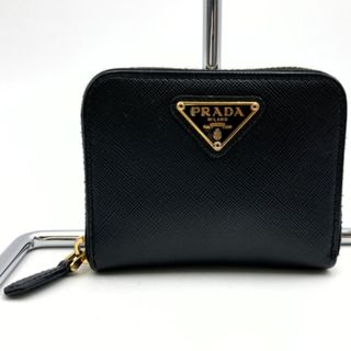 PRADA - PRADA プラダ   財布 コインケース ミニ財布 三角プレート ブラック 黒 レザー レディース 【中古】