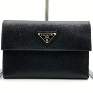 プラダ(PRADA)のPRADA プラダ 財布 三つ折り財布 ウォレット ブラック 黒 レザー 三角プレート メンズ レディース ウィメンズ ファッション 【中古】(財布)