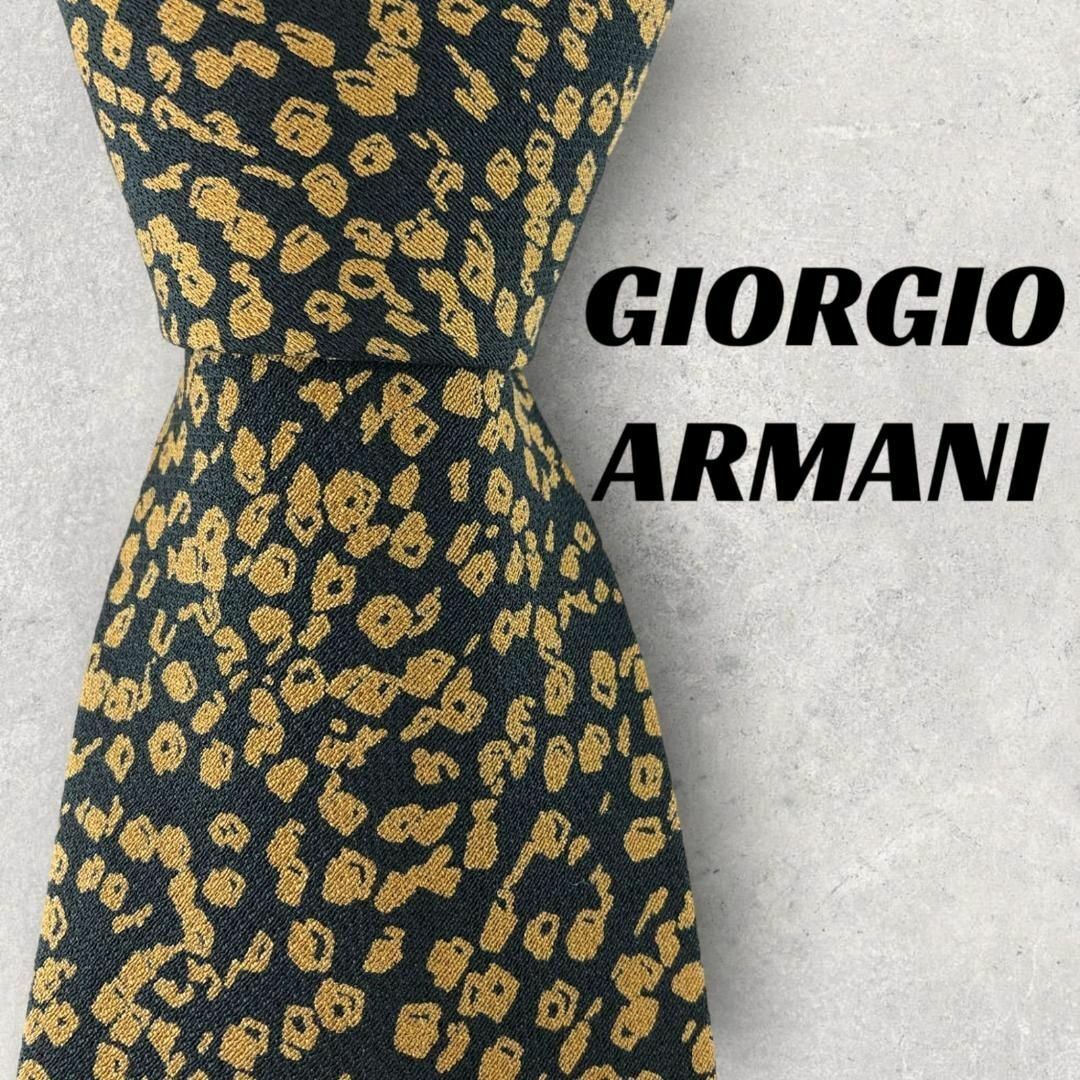 【5973】美品！ジョルジオアルマーニ　ネクタイ　ネイビーブラック系×イエロー系 メンズのファッション小物(ネクタイ)の商品写真