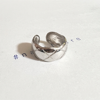 シルバーリング 925 銀 キルティング ワイド 格子 チェック 韓国 指輪①(リング(指輪))