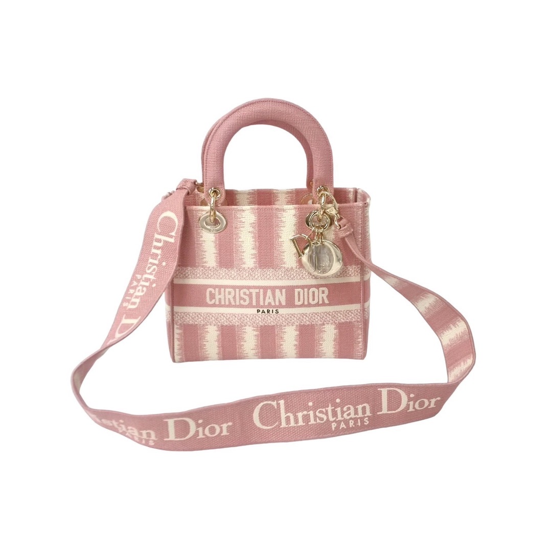 Christian Dior(クリスチャンディオール)の極美品 Christian Dior クリスチャンディオール レディディオール 2WAYハンドバッグ ストライプ 刺繍 シグネチャー 中古 61575 レディースのバッグ(ハンドバッグ)の商品写真