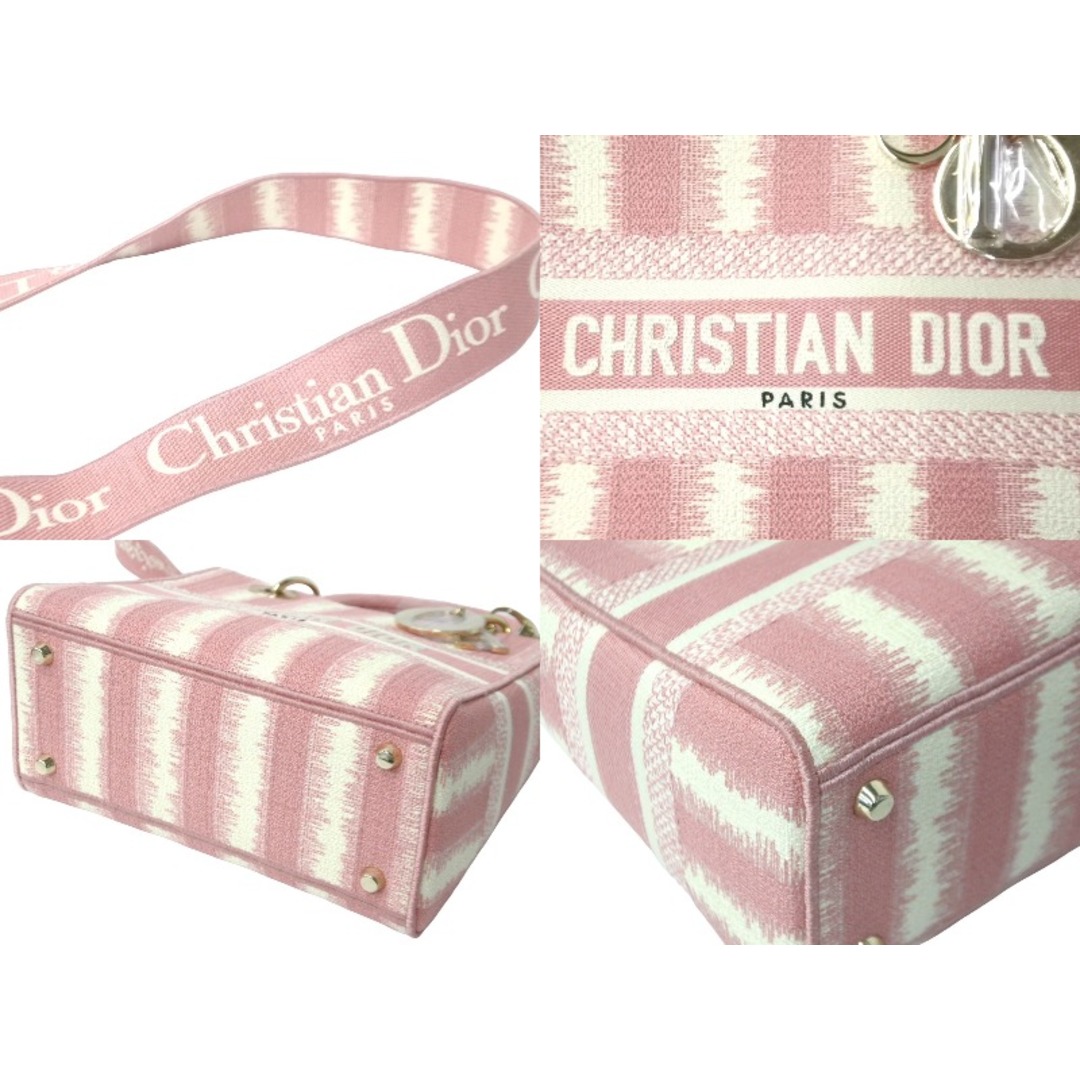 Christian Dior(クリスチャンディオール)の極美品 Christian Dior クリスチャンディオール レディディオール 2WAYハンドバッグ ストライプ 刺繍 シグネチャー 中古 61575 レディースのバッグ(ハンドバッグ)の商品写真