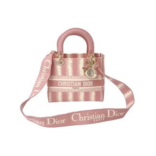 クリスチャンディオール(Christian Dior)の極美品 Christian Dior クリスチャンディオール レディディオール 2WAYハンドバッグ ストライプ 刺繍 シグネチャー 中古 61575(ハンドバッグ)