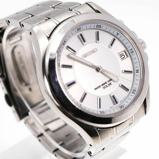 セイコー(SEIKO)の《希少》SEIKO 腕時計 シルバー 電波ソーラー デイト メンズ b(腕時計(アナログ))