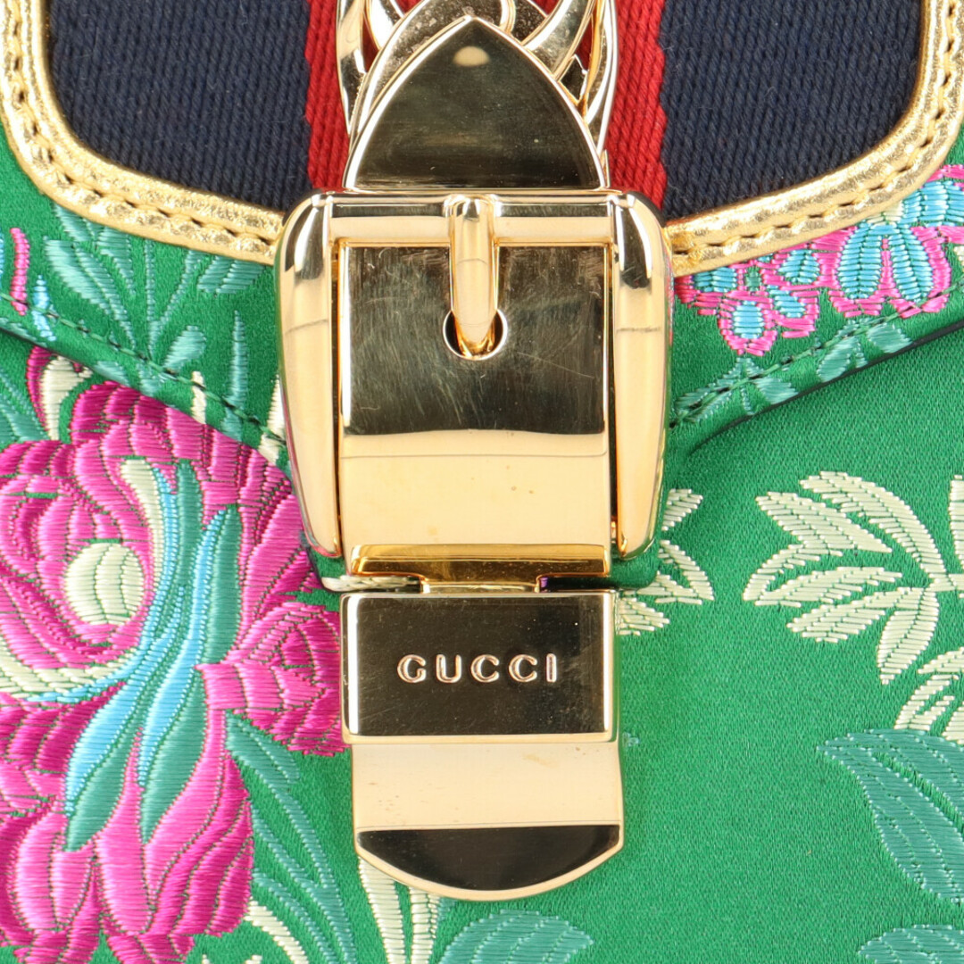 Gucci(グッチ)のグッチ シルヴィ ミニバッグ ショルダーバッグ サテン 472107 213317 グリーン レディース GUCCI  中古 レディースのバッグ(ショルダーバッグ)の商品写真