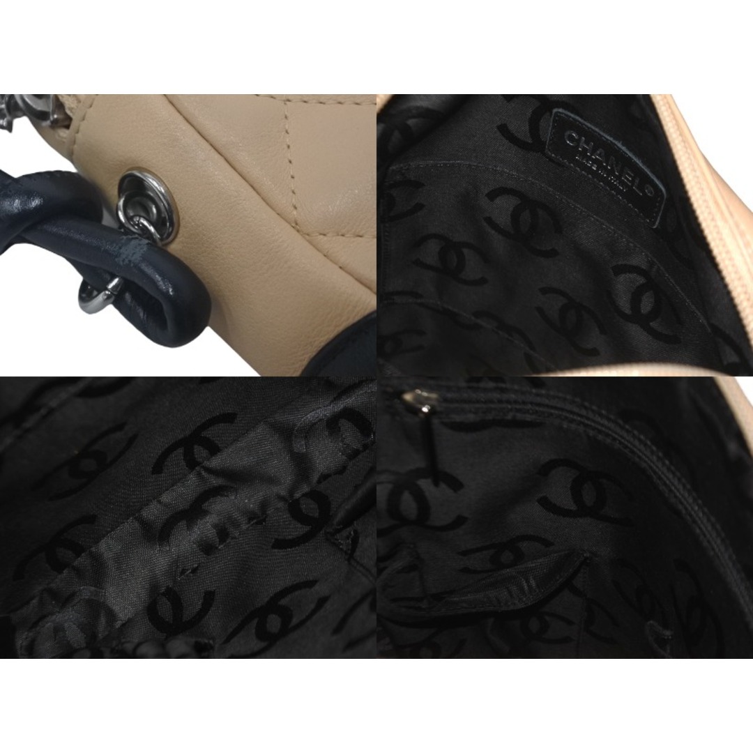 CHANEL(シャネル)のCHANEL シャネル カンボンライン ショルダーバッグ 9番台 ラムスキン ベージュ ブラック シルバー金具 良品 中古 61633 レディースのバッグ(ショルダーバッグ)の商品写真
