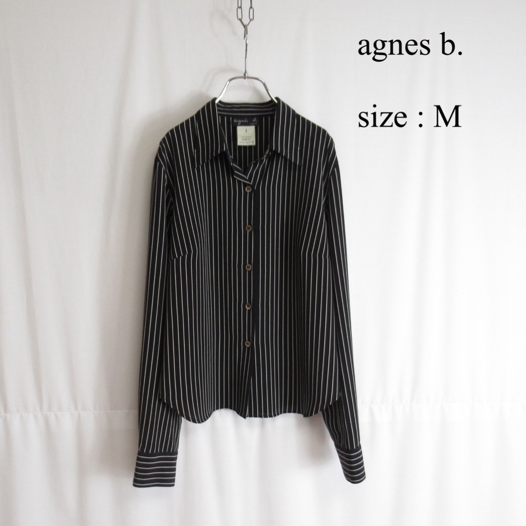 agnes b.(アニエスベー)の00s agnes b. ストライプ ポリ シャツ レトロ トップス ブラック レディースのトップス(シャツ/ブラウス(長袖/七分))の商品写真