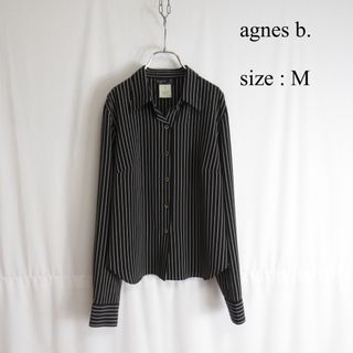 00s agnes b. ストライプ ポリ シャツ レトロ トップス ブラック