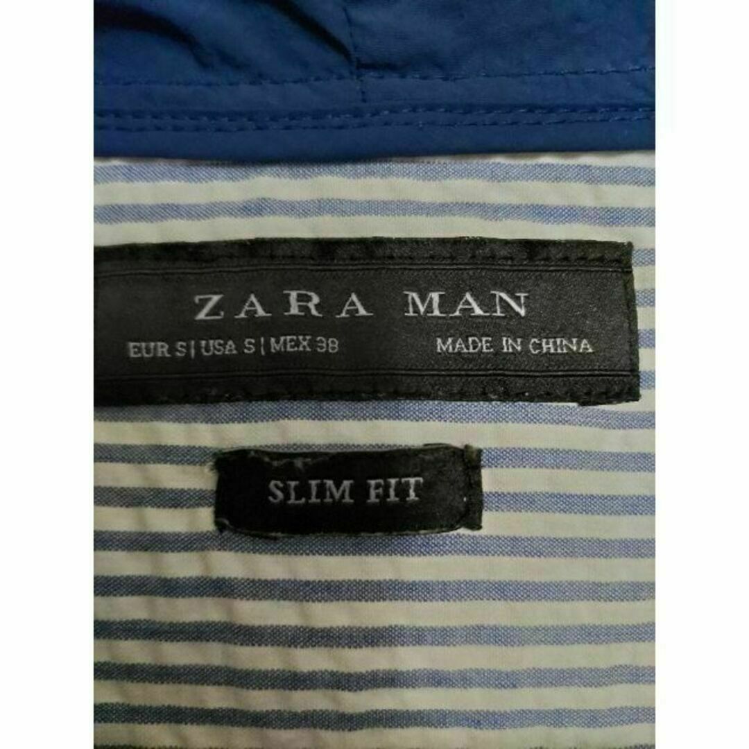 ZARA(ザラ)のZARA MAN ザラ ボーダー柄 長袖パーカー 白×青 US-S メンズのトップス(パーカー)の商品写真