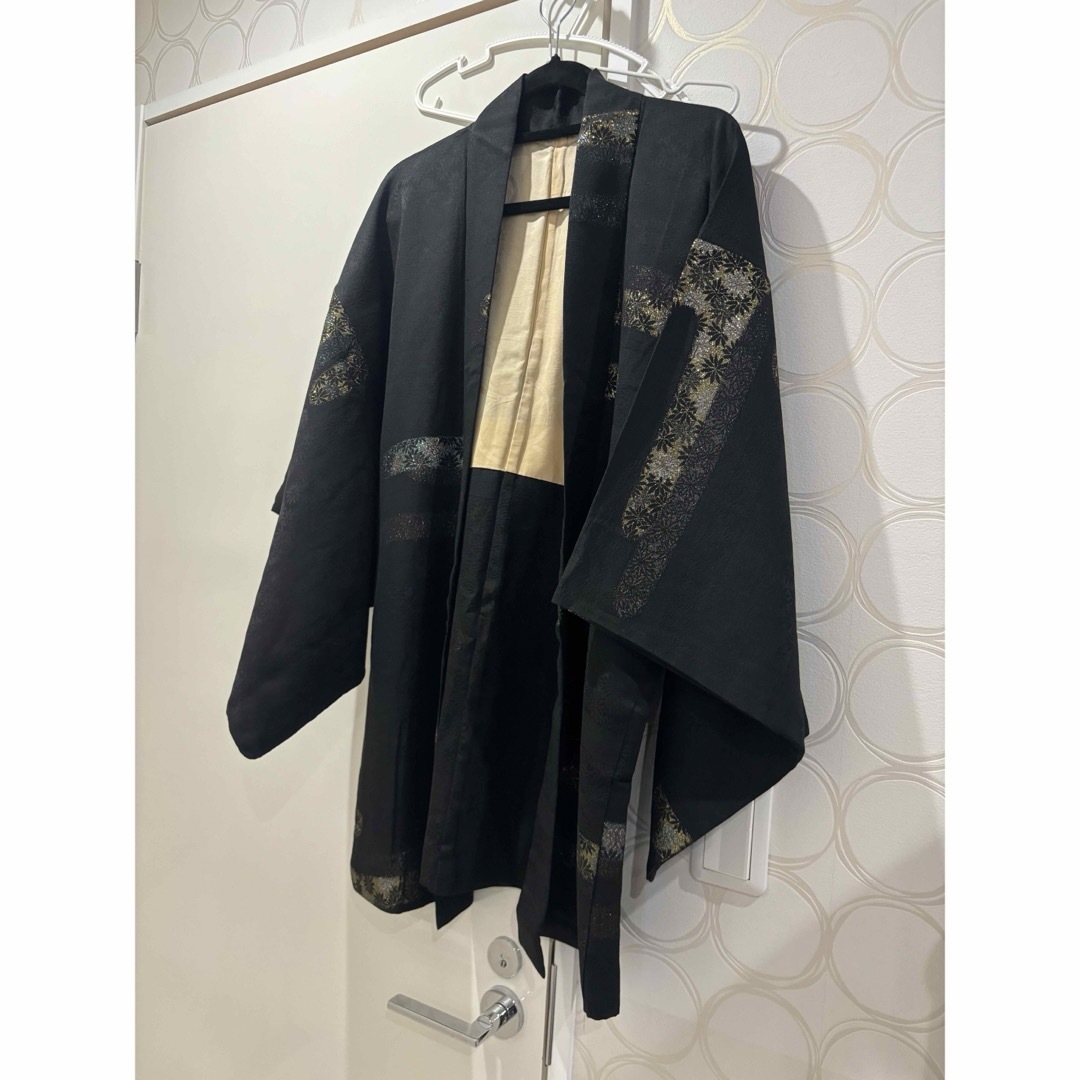羽織 黒 キラキラ 花柄 ロング羽織 コート レディースのトップス(カーディガン)の商品写真