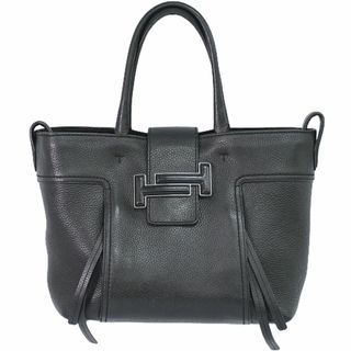 トッズ(TOD'S)の本物 トッズ TOD'S ダブルT ミディアム トートバッグ ハンドバッグ レザー ブラック バッグ 中古(トートバッグ)