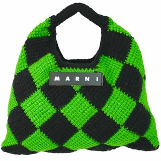 マルニ(Marni)の本物 マルニ MARNI ダイヤモンド ハンドバッグ アクリルニット グリーン ブラック Diamond バッグ 中古(ハンドバッグ)