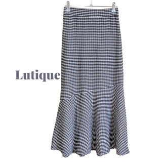 シマムラ(しまむら)のLutique ロングスカート マキシスカート 切り替え 黒白 チェック M 春(ロングスカート)
