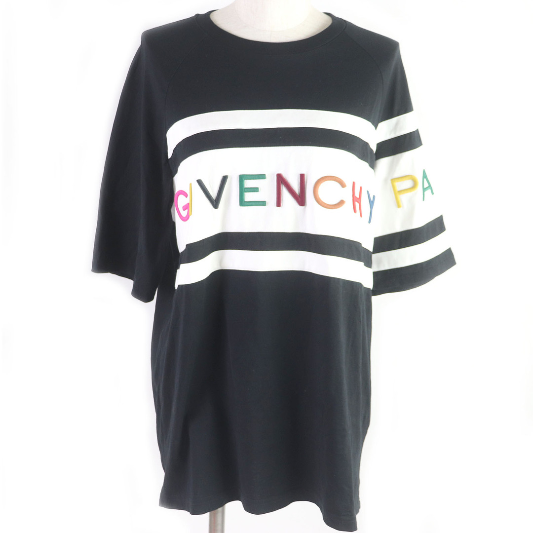 GIVENCHY(ジバンシィ)の美品□GIVENCHY ジバンシィ 20SS BW706V3Z1X コットン100％ レインボーロゴ エンブロイダリー カットソー 半袖Ｔシャツ ブラック S 正規品 レディース レディースのトップス(Tシャツ(半袖/袖なし))の商品写真