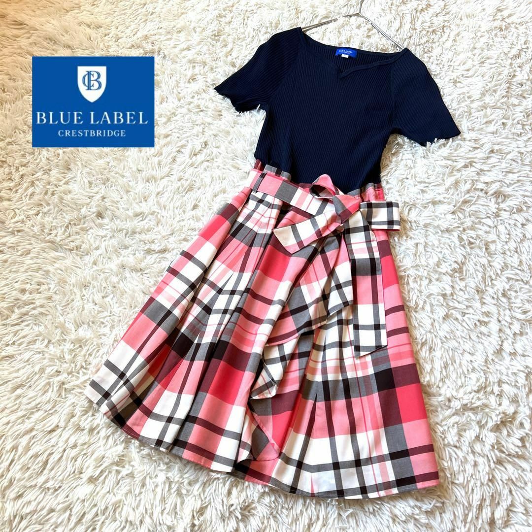 BLUE LABEL CRESTBRIDGE(ブルーレーベルクレストブリッジ)の美品✨ブルーレーベルクレストブリッジ✨ラッフルフリル ニットドッキングワンピース レディースのワンピース(ひざ丈ワンピース)の商品写真