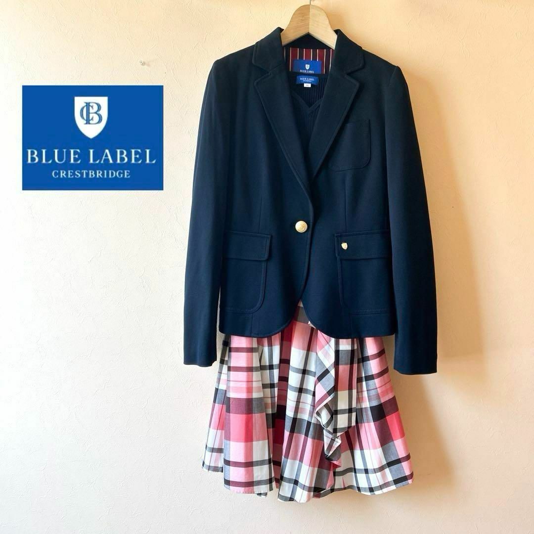 BLUE LABEL CRESTBRIDGE(ブルーレーベルクレストブリッジ)の美品✨ブルーレーベルクレストブリッジ✨ラッフルフリル ニットドッキングワンピース レディースのワンピース(ひざ丈ワンピース)の商品写真