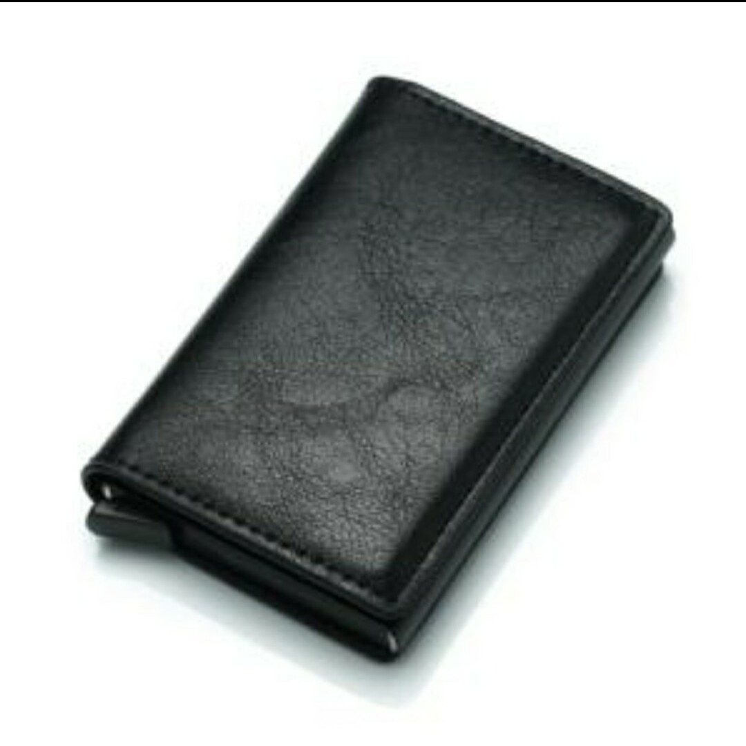 財布 スライドケース 名刺入れ ブラック カードケース レザー 便利 レディースのファッション小物(名刺入れ/定期入れ)の商品写真
