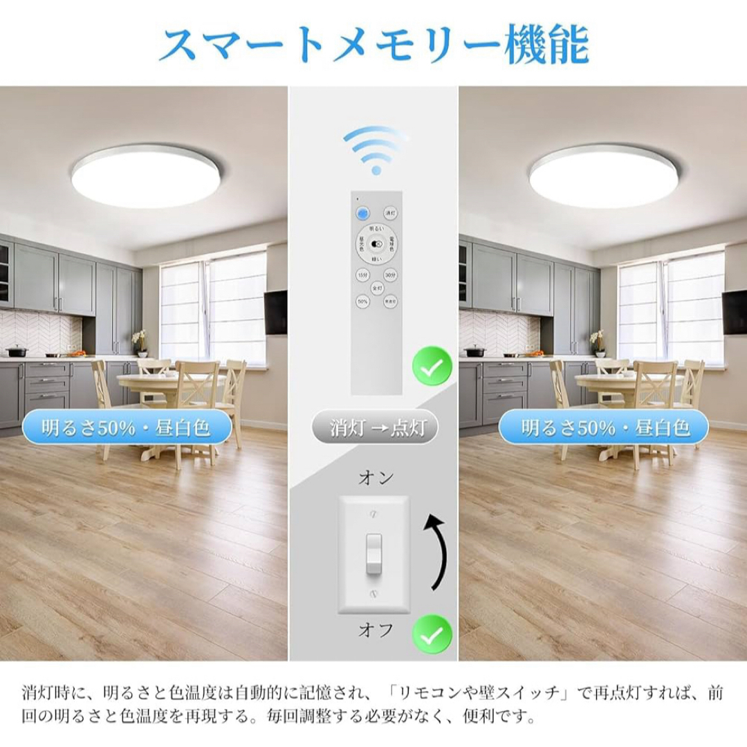 LEDシーリングライト 28W 3600lm リモコン付きスマホ操作 6~8畳 インテリア/住まい/日用品のライト/照明/LED(天井照明)の商品写真