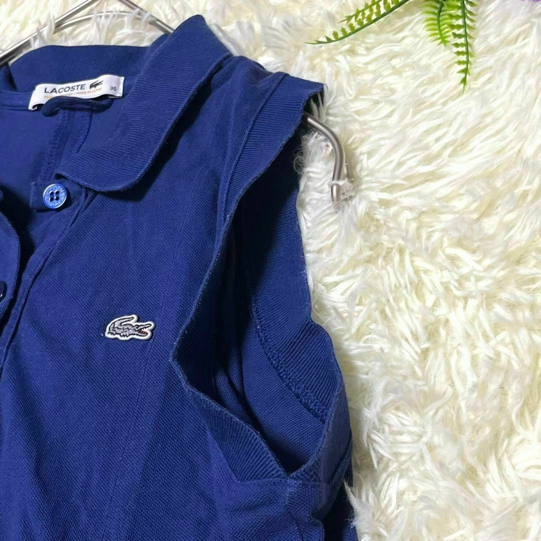 LACOSTE(ラコステ)のLACOSTE ラコステ　ワンピース　ポロシャツ　フレア　刺繍ロゴ　ワッペン　S レディースのワンピース(ひざ丈ワンピース)の商品写真